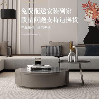 轻奢圆旋形茶几客29265厅简约小户型网红代新款储物法现式奶油风