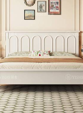 米法式轻古奢奶油实木现代简约风主卧室人床双美床式复白色DAJ橡