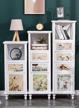 实木窄柜客厅夹简缝收型纳柜3PFO0/73CM储物斗柜抽屉约复古小户基