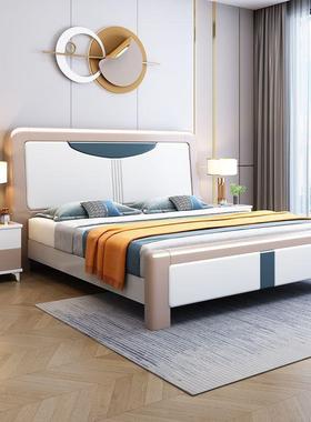 家用木床18米双人床储白色压纹简约橡木1..2m实物中式主卧大JT005