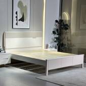 奶1油风木橡床实木床双人床白油床卯1.TED8米.5榫米硬靠简约白色