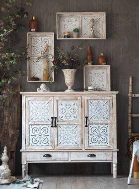 美式复古木民NOW白色玄关柜现货雕花宿做储旧物创意装饰收实纳矮