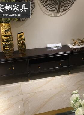 新古代典轻奢视柜黑66104檀色实木电视柜后现简约电电视柜简欧实