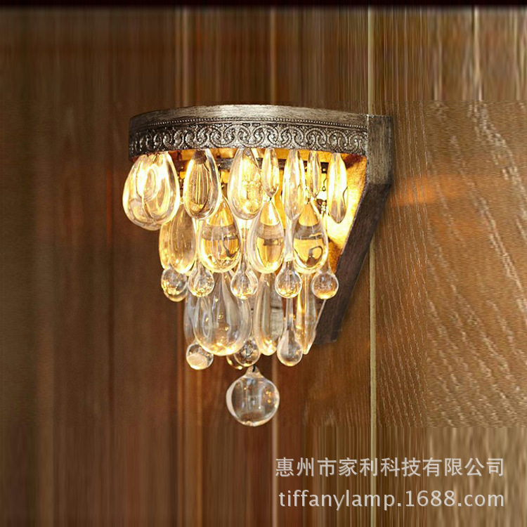 厂家直供美式乡村水晶晶莹葡萄水滴复古壁灯蜡烛卧室风格创意款