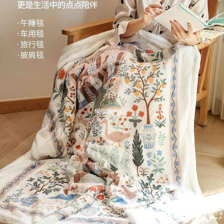 式复古卡蒙特四法季膝盖腿毯室沙发盖毯冬季公加厚双THWDMWOZ层办