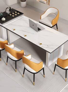 轻茶UIU奢岛台岩板茶桌椅组一合现办公茶台简约泡桌茶桌体代一整