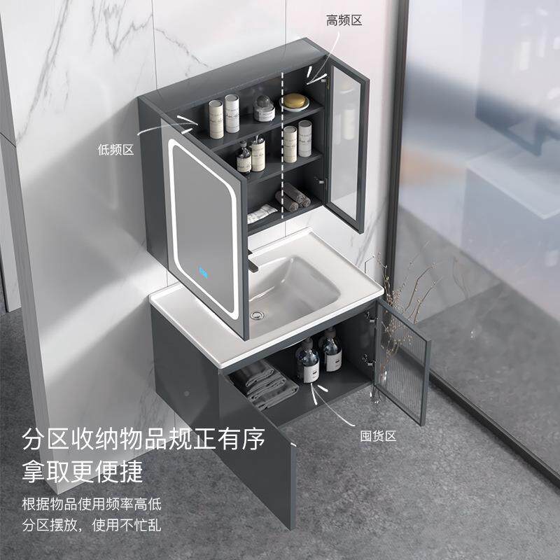 一双开门不锈钢浴室柜台储951物智镜箱体陶瓷盆洗脸池洗漱洗能手
