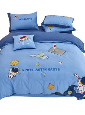 儿童床单四米件套男孩棉卡2通被套1.5蓝色10纯0全棉F9677SM5三件