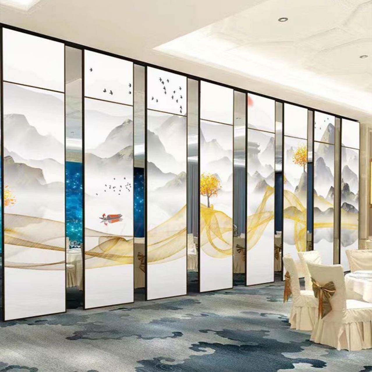 酒移动隔断墙店办屏公室教室折风房间可叠门推拉餐厅包间活IGG动