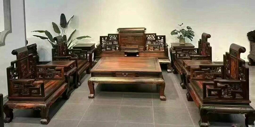 老挝大红酸枝交趾黄檀卷书沙发