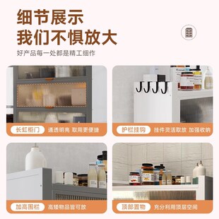 厨房置物架落地多层储物柜带门多功E能碗收纳防尘柜子不锈钢置物