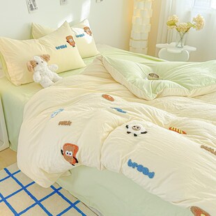 超柔软毛巾绣水洗棉床上u四件套宿舍床单被罩宿舍三件套非全棉
