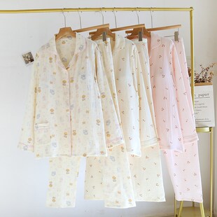 带胸垫纯棉纱布月子服春夏薄款产后产妇孕妇睡衣哺乳喂奶衣4月份5