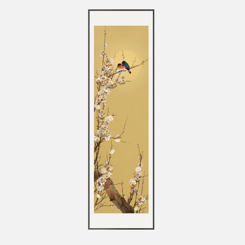 入户玄关装饰画《喜鹊登梅》走廊样板房客厅立体竖款实Z物壁画卧