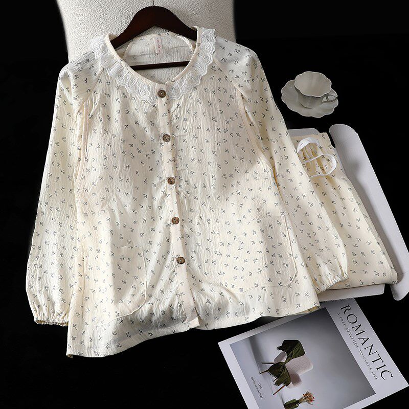 云朵皱皱棉春夏薄款纯棉月子服产后孕妇哺乳睡衣女产妇家居服套装