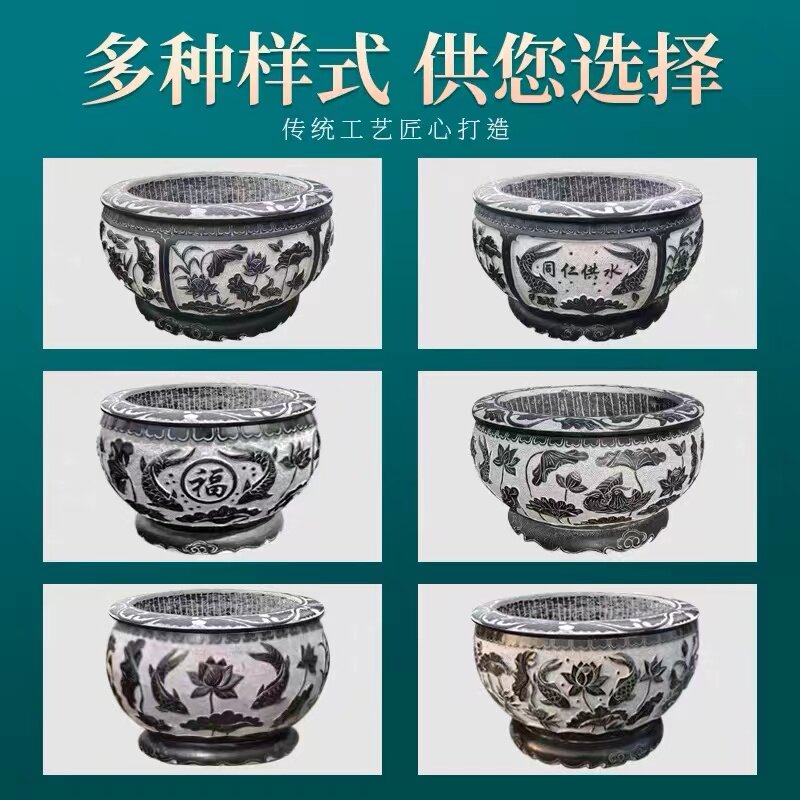 石雕天然石e鱼缸流水庭院摆件仿古石盆门海石水缸石槽花园养鱼摆