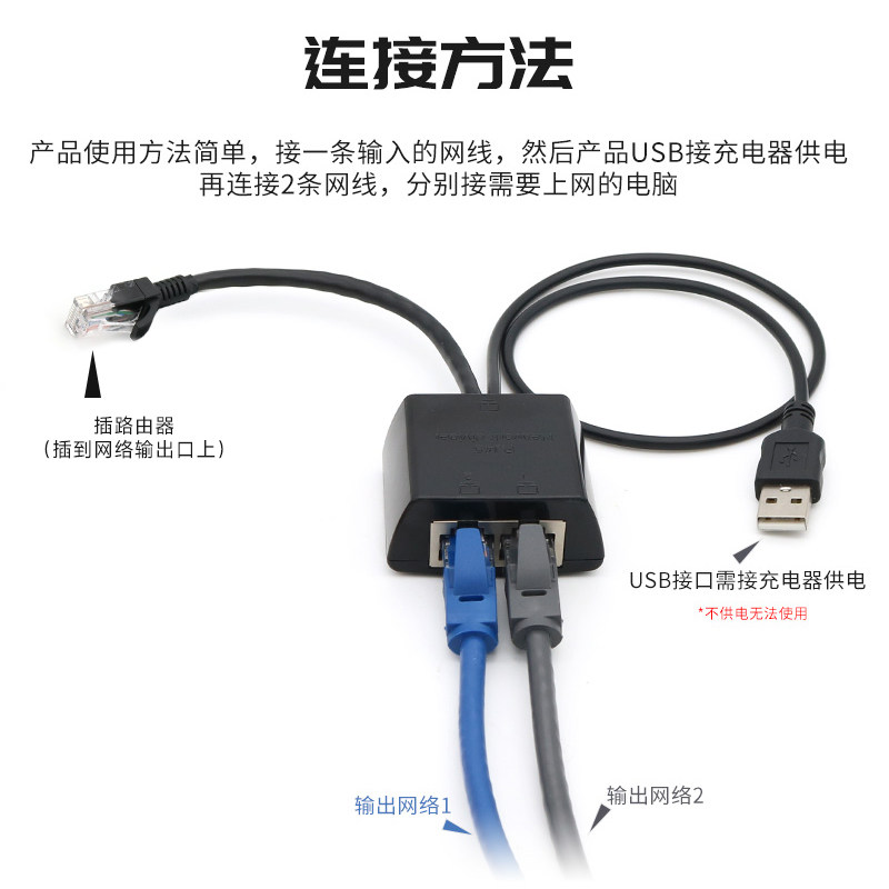 网线分线器网口h一分二同时上网宽带网络对接头一拖二转接口1分2