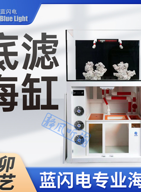 蓝闪电BlueLight专业海水珊瑚缸超白玻璃橡木底柜配电箱底滤设计