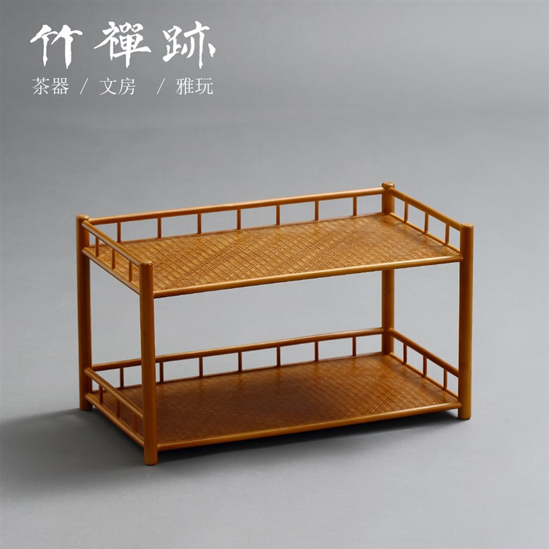 竹禅迹竹制双层茶架 席面带围桌面茶壶置物茶杯架子茶具收纳层架