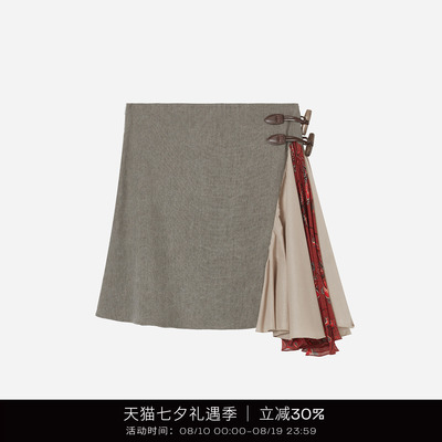 COTEMP牛角扣拼接百褶裙