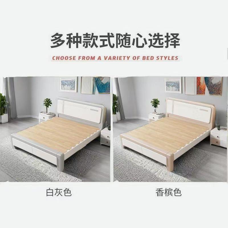 现代简约榫卯实木轻奢床白色家用主卧米1.5CHA双人气储物床家压具