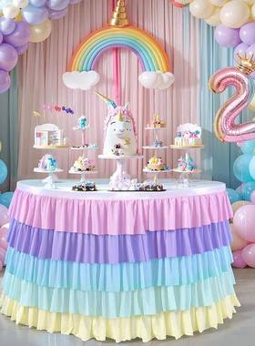 雪纺加布厚庆婚宝宝会专议用置FUE活动雪纺派对装饰长方形桌裙涤