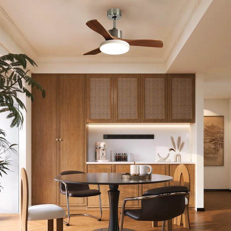 全光谱护眼灯实木餐厅灯风扇吊灯现代简约一体吊扇灯原木色灯具