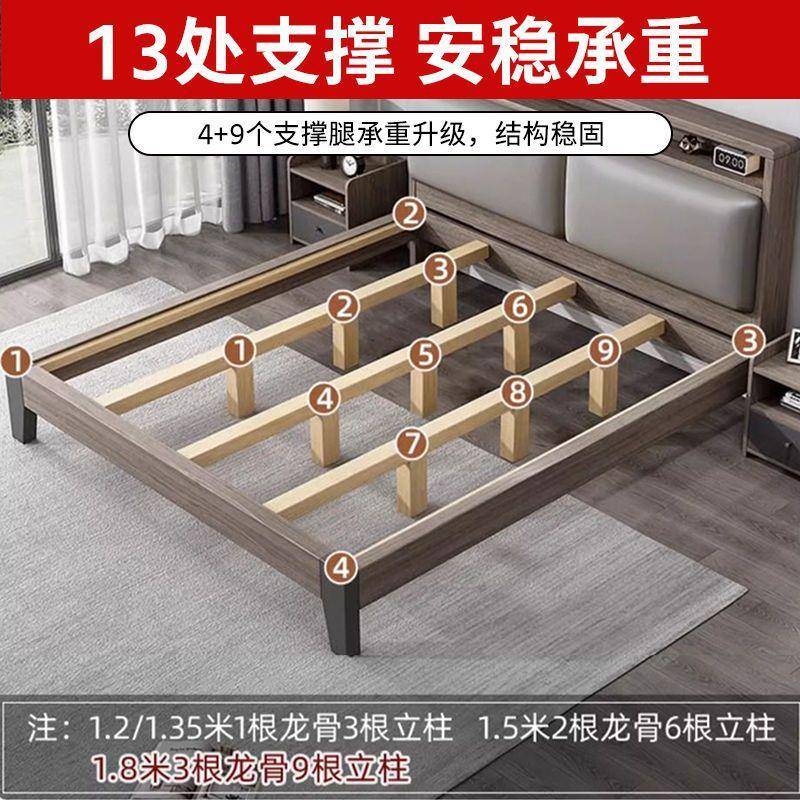 实木床现1代简FUXK1约家用主1.双人床出租卧8房用.5储物床单人床