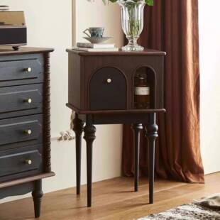 法式复古全实木沙发边柜角柜美式客厅黑色边几置物架装饰柜储物柜