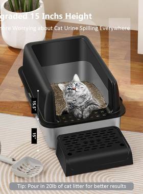 跨境不锈钢猫加砂AAQ盆塑钢猫砂盆新款厚物防外溅易清大洁宠容量