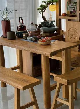 老榆木门民板木桌榆板木家具茶艺风化UIA门板桌休闲桌宿榆木家具