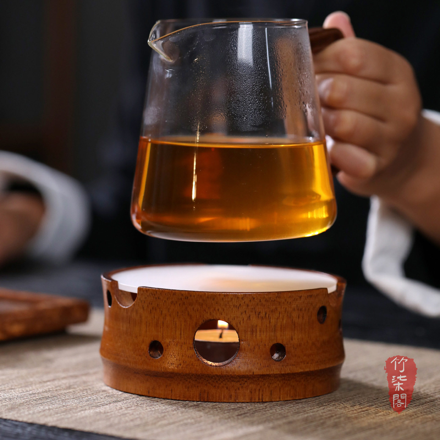 竹制大漆蜡烛加热围炉煮茶炉