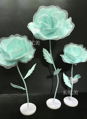 新婚礼新婚庆道丝网款花立花杆背景橱窗装饰UNM布景手工纸具花皱