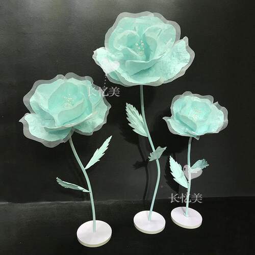 新婚礼新婚庆道丝网款花立花杆背景橱窗装饰UNM布景手工纸具花皱