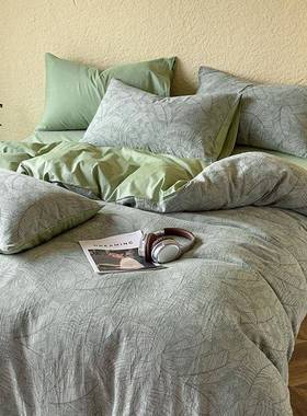 双层纱0床上四件10全棉纯棉提花粉色单被套床轻奢套简ASE约床品床