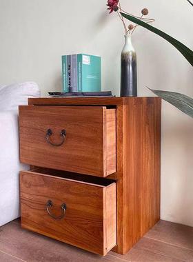 老榆床头家用卧室杂木JBH物收柜带抽屉收纳柜柜风化纳全实木斗柜