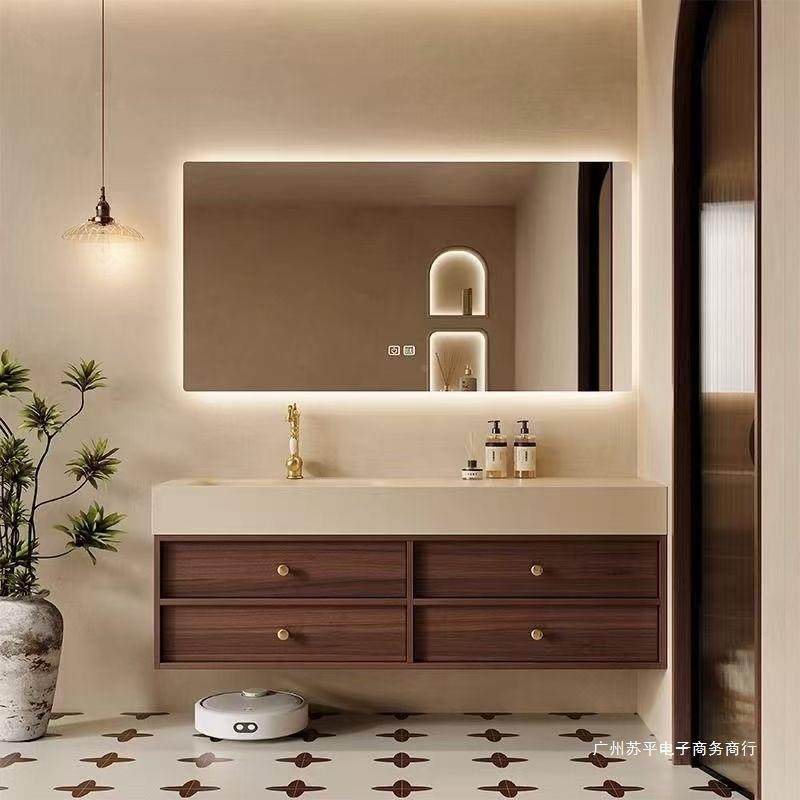 中633古风岩板热无弯洗洗缝一体盆浴室柜组合卫生间漱台手洗脸池