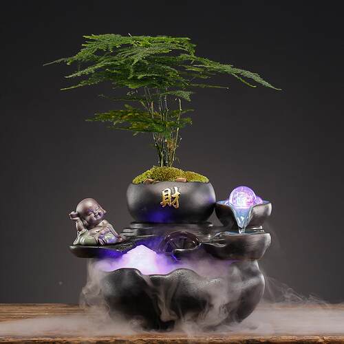 意招财创流水件客厅循环水茶办公室桌面假山造摆景鱼缸家SWK居装