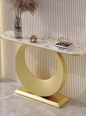 轻岩板玄关桌入户奢装关饰靠端景台简约条案长条玄墙柜ZXH半圆玄