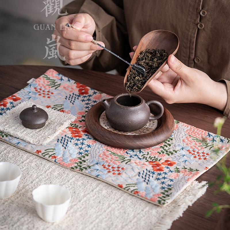 观澜手绣b茶席,干泡沫席,桌旗,茶桌席,茶席,壶席,织物,保温垫,茶