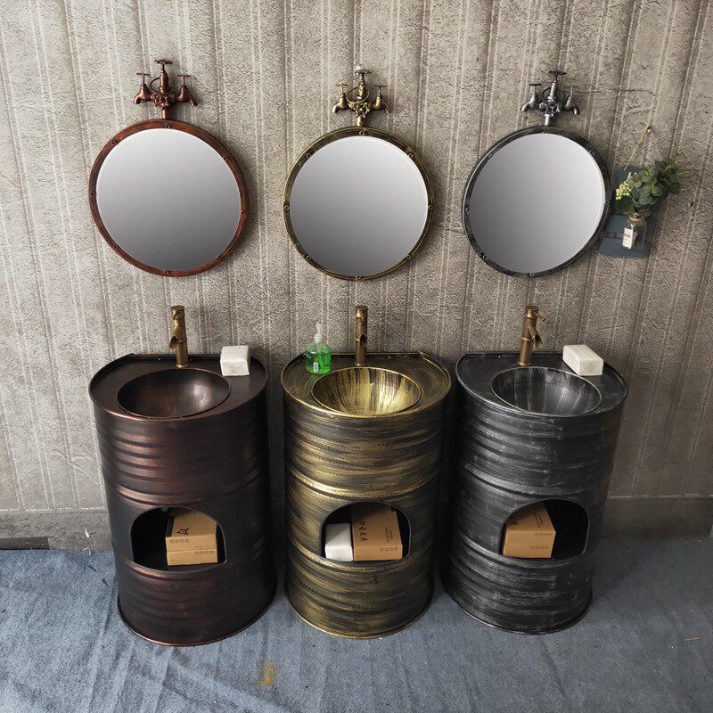 铁艺复古酒吧烧烤店工业风储物洗手盆油桶洗手盆落地立柱式洗手盆