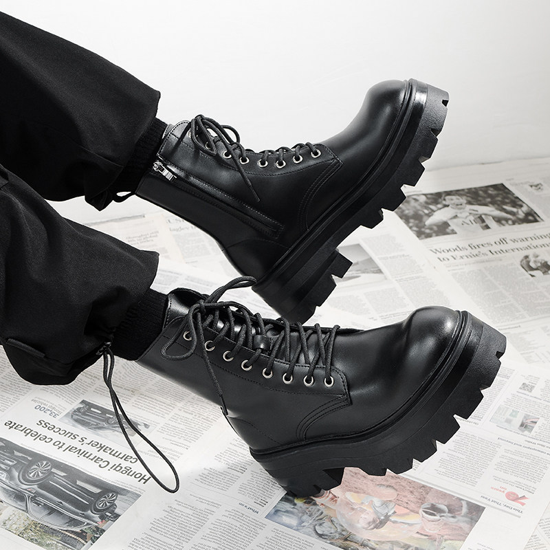 德比马丁靴c男款厚底增高7cm高帮皮鞋2024新款中帮皮靴子机车靴潮