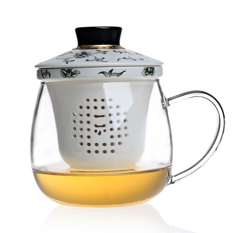 茶杯陶瓷带盖耐热玻璃带s把茶杯功夫茶杯一园茶具办公杯泡茶三件
