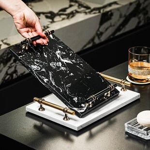 酒店风大理石托盘样o板房卫生间置物架浴室洗漱台桌面收纳杯架