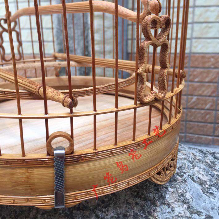 绣眼广笼 五波h脚 竹制 清远 金青 黑白 养笼 广式鸟雕花老竹笼子