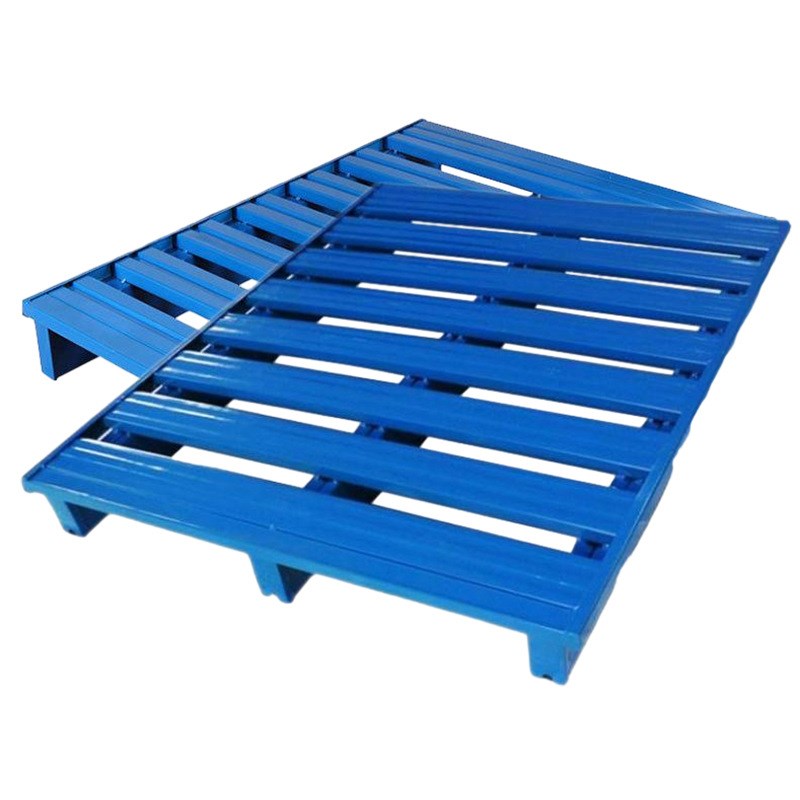 钢制加强金属铁托盘两面进叉栈板上横梁货架流水线卡板半满铺防撞