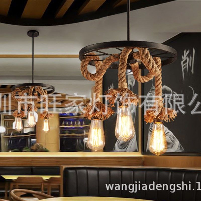 工业风复古灯客厅餐厅简约现代车轮艺术个性卧室创意麻绳灯具吊灯,家装灯饰光源,客厅吊灯,淘宝优惠券,粉丝福利购,淘宝优惠卷