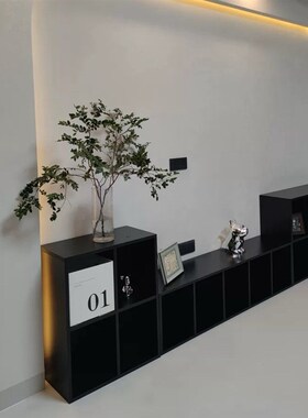 黑色格子柜落地展示矮柜收纳柜电视柜自由组合书柜沙发边柜实