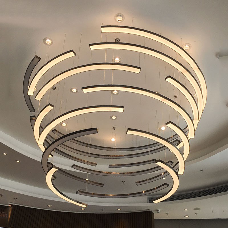 非标定制工程酒店大堂简约现代圈圈售楼部沙盘别墅圆形C吊灯定做