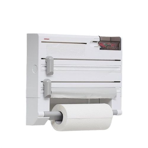 多功能厨房家用置物架壁挂式保鲜膜收纳盒切割器放置架卷纸架